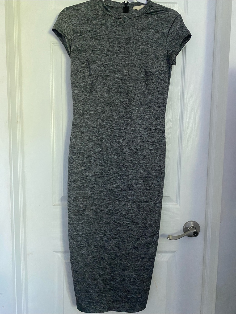 H&M Heather Grey Cap-Sleeve Midi Bodycon Dress